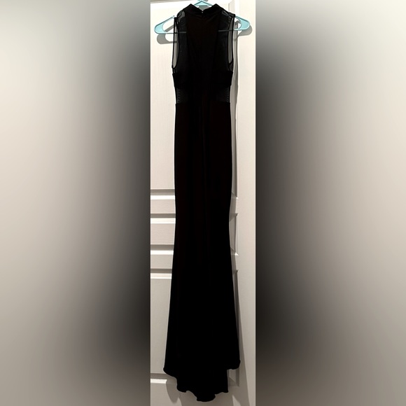 Betsy & Adam Sleeveless Mock Neck Illusion Bodice Jersey Gown w Mini Train B2 - Picture 6 of 8